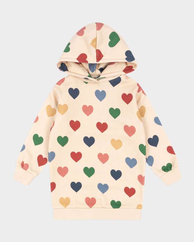 Girl's Lou Multicolor Heart-Print Hoodie Dress, Size 18M-10